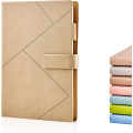 Miniatyrbild 1 av 5: A5 Notebook Minimalistisk Linjerad Anteckningsbok Journal Med Konstläder Hårdpärm, 3D Magnetiskt Spänne, Present till Kvinnor Män Lärare Kontor Skola (Ljusbrun)