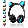 Miniatyrbilde 1 av 5: Trådløst Bluetooth-katteøre-headset med mikrofon 7-farget LED-lys blinkende på-øret stereo-headset