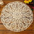 60cm Handvirkad Rund Spetsduk i Bomull, Ihålig, Bordsduk Beige 60cm