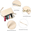 Miniatyrbilde 2 av 4: Håndleddsveske for kvinner, RFID-blokkerende Clutch-vesker for kvinner, ekte lærhåndvesker for kvinner med håndleddsstropp og glidelåslomme for mynter Beiges