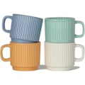 Pikkukuva 6 / 6: Pinottavat kahvimukit, 4 kpl, 8 unssia espressokeramiikkamukit lattelle, cappuccinolle, kaakaolle, kahvalla, värikkäät
