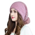 Miniatyrbilde 1 av 5: Strikke lue baggy slouchy bak pompom stretchy dobbelt lag hold varmen tykk høst vinter kvinner lue lue for utendørs Pink One Size