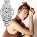 Miniatyrbilde 3 av 4: Kvinne klokke for morsdag påske trend full av burst luksus diamant sett digital skala tid dame klokke legering stål stropp dame