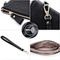 Miniatyrbilde 2 av 6: Håndleddsveske for kvinner, RFID-blokkerende Clutch-vesker for kvinner, ekte lærhåndvesker for kvinner med håndleddsstropp og glidelåslomme for mynter Black