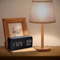 Miniatyrbillede 4 af 4: Digitalt trævækkeur, med 3 alarmindstillinger, elektronisk LED-tidsvisning, 3 niveauer lysstyrke og temperatur, god til soveværelse, sengebord, D