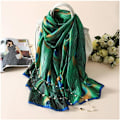 Miniatyrbilde 5 av 5: Silkeskjerf Dame Skjerf Grønn Påfugl Trykk Silkesjal Og Wraps Pashmina Skjerf Dame Strand Skjerf Dame Hijab