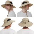 Miniatyrbilde 8 av 8: Unisex Solhatt, Vanntett Bred Bremskjerm Bøttehatt Pakkbar Booniehatt for Fiske Fotturer Hagearbeid Safari Strand Khaki