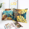 Miniatyrbild 4 av 5: 45 x 45 cm, Set med 4 st Teal och Guld Blad Kuddfodral