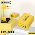 Miniatyrbild 3 av 11: 65W USB C Laddare Snabbladdning EU-kontakt PD USB-C Typ-C Snabb Ladd yelllowB EU PLUG