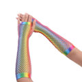 Miniatyrbild 2 av 5: Fingerless Mesh Handskar För Kvinnor 80-tal Lång Mesh Mesh Gradient Rainbow Vantar
