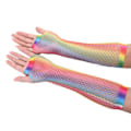 Miniatyrbild 5 av 5: Fingerless Mesh Handskar För Kvinnor 80-tal Lång Mesh Mesh Gradient Rainbow Vantar
