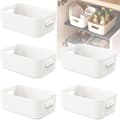 5 PCS White Plastic Storage Bins Small with Handles, Storage Baskets for Shelves, Kitchen, Office, Refrigerator