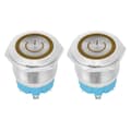 2 stk. 4-pinners trykknappbryter 3-6VDC 22mm Flat Head Round Button med strømlys Skilt Gul