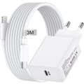 Miniatyrbild 1 av 2: iPhone 20W USB-C snabbladdare OCH 3 Meter USB-C Lightning kabel Vit