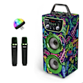 Miniatyrbillede 1 af 6: Enceinte Karaoke 2 Mikrofoner Uden Ledning | Bluetooth Karaoke | Trendix - Børne Karaoke Neon Verden