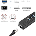 Miniatyrbillede 5 af 5: 3-Port USB 3.0 HUB til RJ45 Gigabit Ethernet 10/100/1000 Mbit USB