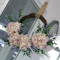 Miniatyrbilde 4 av 5: 18\" Kunstig Hortensia Krans for inngangsdør, Hvit Rosa, Håndlaget