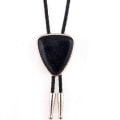 Miniatyrbillede 1 af 5: Sort Western Denim Naturlig Onyx Bolo Tie Ægte Læder Snor