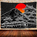 Miniatyrbilde 1 av 5: 203,2 x 152,4 cm Japansk veggteppe, Japansk pagode, Fuji-fjellet,