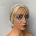 Miniatyrbillede 3 af 5: Fuglebur Slør til Brude Bryllup Hovedbånd Netting Bachelorette Pa