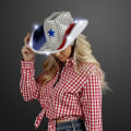 Miniatyrbillede 1 af 3: Rød, hvid og blå pailletter lyser op LED cowboyhat med hvid LED
