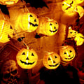 Pikkukuva 1 / 5: Halloween-lyhtyjen valosarja, 10 jalkaa 20 LED-oranssia pelottavaa kasvohahmoa