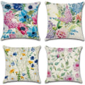Miniatyrbillede 1 af 3: 4 stk. Blomsterpæon og Daisy Print Bomuldslinned Firkantet Pudebetræk, Passer til Seng, Bil og Hjemmesofa 45 x 45cm