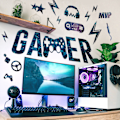 Miniatyrbillede 2 af 4: Engelsk spil controller GAMER vægklistermærke baggrundsvæg soveværelse