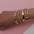 Miniatyrbilde 3 av 5: Delikat Boho Gull Sølv Kjede Armbånd Sett Kvinner Justerbar Mote Perlet Tykk Flat Kjede Punk Armbånd Smykker Damer Jenter Gave Sett med 4