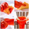 Miniatyrbillede 2 af 3: Gummi Køkken Opvask Handsker Husholdnings Rengøring Handske Vandtæt Genanvendelig (Orange Medium)