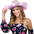 Miniatyrbilde 1 av 5: Lysende, iriserende rosa romjentehatt, lysende cowboyhatt med