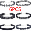 Miniatyrbild 1 av 5: Choker Set, 6 st Choker Halsband Svart Sammet Choker Set Klassisk Gotisk Tatuering Spets Chokers