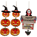 Miniatyrbillede 1 af 5: 3 stk. Halloween træhængeskilt, Liwein trægræskar skilt