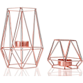 Miniatyrbild 1 av 5: Set med 2 geometriska ljusstakar i metall i hexagonform för bordsdekoration,