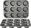 Set med 2 runda muffinsformar i kolstål med non-stick-beläggning, grå