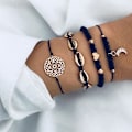 Miniatyrbillede 4 af 5: Perle armbånd til kvinder - Justerbar Charm Pendent Stack Brace