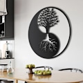 Miniatyrbild 2 av 4: 30 cm, Livets Träd Metall Väggdekor, Yin Yang Väggkonst Svart Vägg