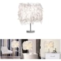 Miniatyrbillede 1 af 5: Fjerlampe Hvid Sengebordslampe Fjer Lampskærm Bord