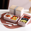 Miniatyrbillede 3 af 5: Stablebar Bento-boks japansk frokostboks-sæt med ske og gaffel, 2 Co