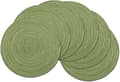 Set med 6 gröna runda placemats, tvättbara flätade bomullsch