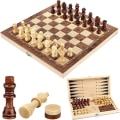 Pikkukuva 1 / 4: 1 kpl shakkisarja, 3 in 1 puinen shakki, tammi, backgammon, taitettava