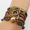 Miniatyrbillede 3 af 5: Harry Potter Brun Læderarmbånd - Gylden Lyn & Dødsregalier