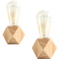 Miniatyrbillede 1 af 3: 2 stk. lille bordlampe sengebordslampe med diamant træbase ved siden af E27 60W lampe perfekt til stue, soveværelse eller kontor