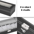 Miniatyrbillede 3 af 5: 6 Slots Læder Urboks Display Box Organizer Glas Smykkeopbevaring Sort