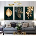 Miniatyrbild 2 av 3: Set med 3 designväggposterskog gyllene blad palmträd ramle
