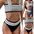 Miniatyrbild 5 av 5: Svart XL Dam High Waist Baddräkt Bikini Set