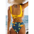 Miniatyrbild 3 av 5: Kvinnor Rynkad Twist Bikini Set Blommig Tryck Spets Upp Bikini Set 2 P