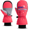 Miniatyrbilde 1 av 3: Mittens Barne Vinter Skihansker, Vanntett Varme Termiske Snøhansker for Løping Ski Sykling Utesport for Gutter Jenter 4-6 År (Rød)