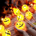 Pikkukuva 4 / 5: Halloween-lyhtyjen valosarja, 10 jalkaa 20 LED-oranssia pelottavaa kasvohahmoa