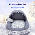 Miniatyrbilde 3 av 3: Luksuriøs prinsesse seng for kjæledyr med komfortabel pute hundekurv nydelig katteseng valpematte sofa hundehus rede sovepute kennel M stripe marineblå